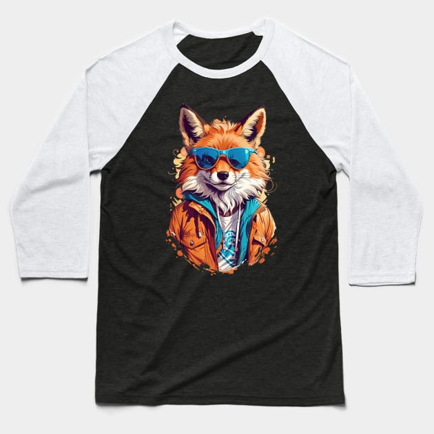 Cool Fox in Sunglasses Baseball T-Shirt by NordicBadger